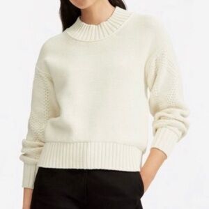 Everlane The Texture Cotton Cable Knit Mock Neck Sweater Small in Bone Cream